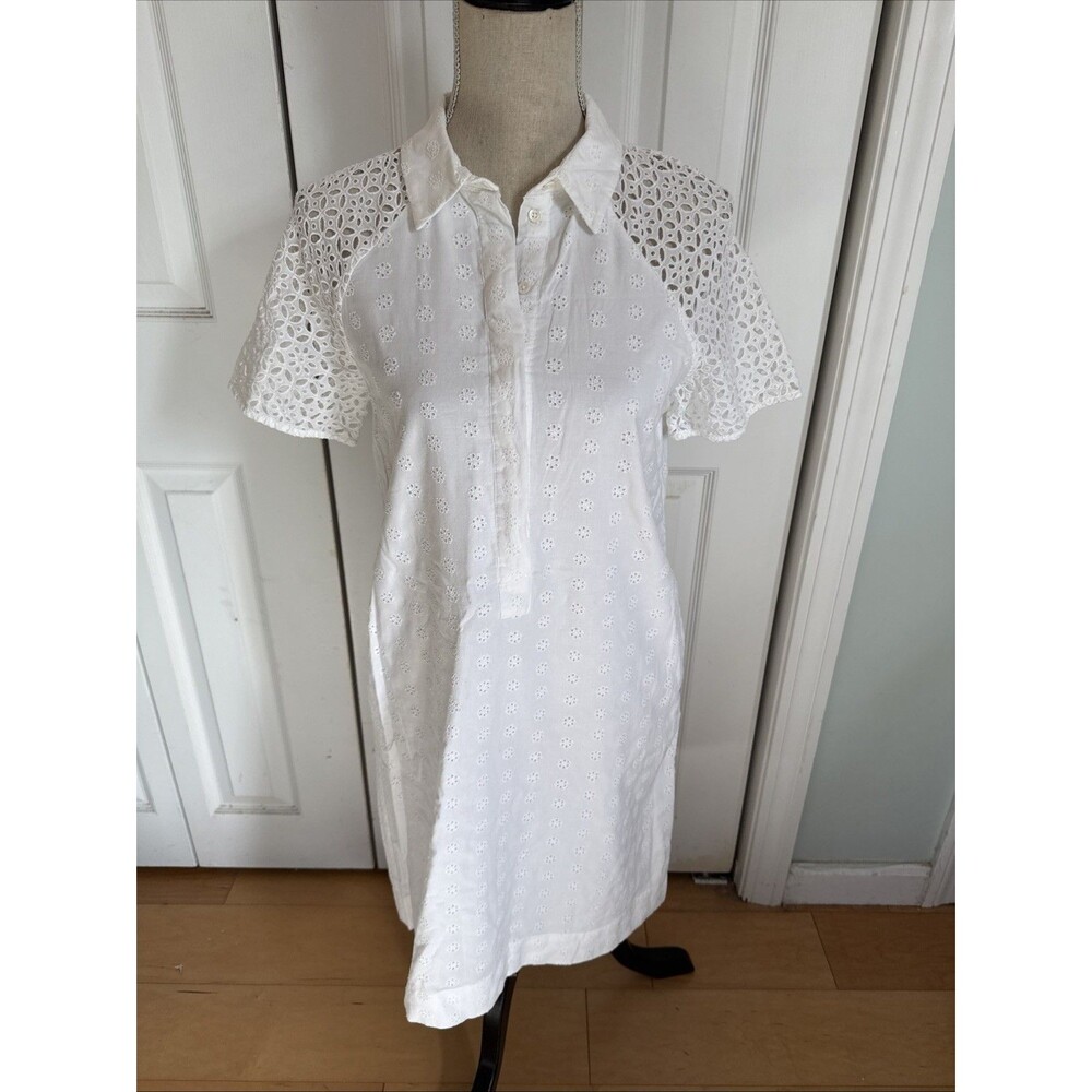 CRISP WHITE Jcrew 100% Cotton short sleeved Eyelet Shirt Dress Size 2 Pockets